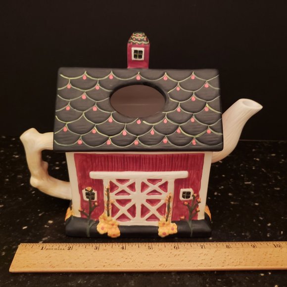 RARE Sakura Warren Kimble Red Barn Teapot Farmhouse Hand Painted Vintage kitschy - Picture 7 of 8